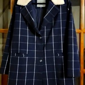 Levi's women wool collar/ Navy plaid coat